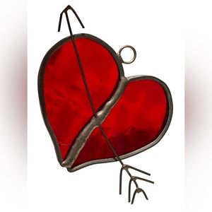 Red Heart With Arrow Artisan Sun Catcher Stained Glass